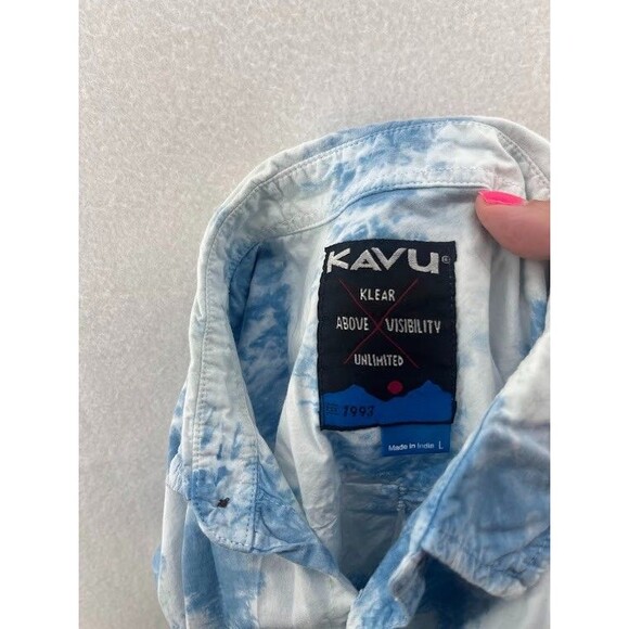 Kavu Men's Button Down Short Sleeve Shirt Tye Dye Blue/White Size Large - Picture 8 of 9